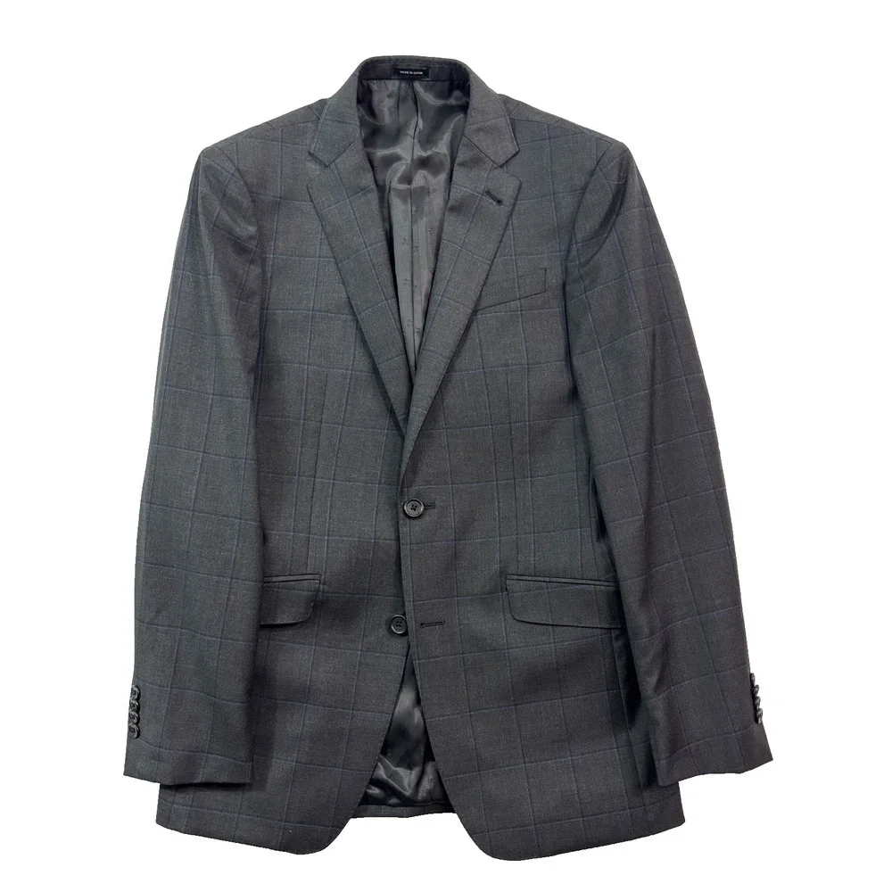 Joseph Abboud 36R 30x29 2pc Pant Suit Charcoal Navy Blue Windowpane Wool Joe‎